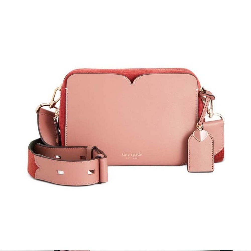 Kate Spade Pink Suede Leather Candid Medium Crossbody Camera Bag